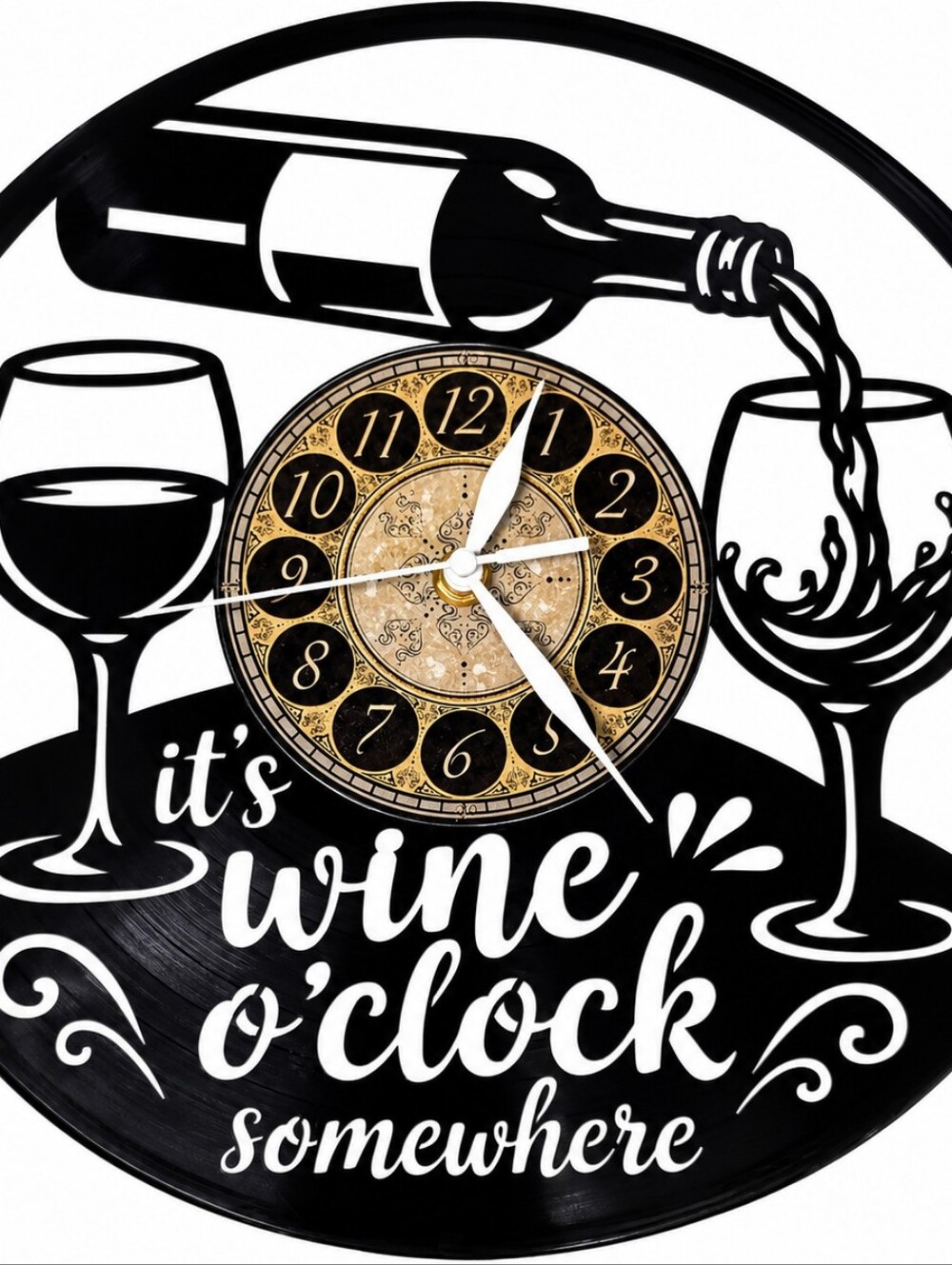 Wine O’Clock Vinyl Record Wall Clock – Wine Lover Kitchen & Bar Decor